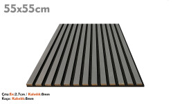 55x55cm Akustik 2.7cm | 8mm İnce Ahşap Çıtalı Duvar Paneli-Antrasit - 