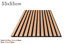 55x55cm Akustik 2.7cm | 8mm İnce Ahşap Çıtalı Duvar Paneli-Teak - DEKORCUM